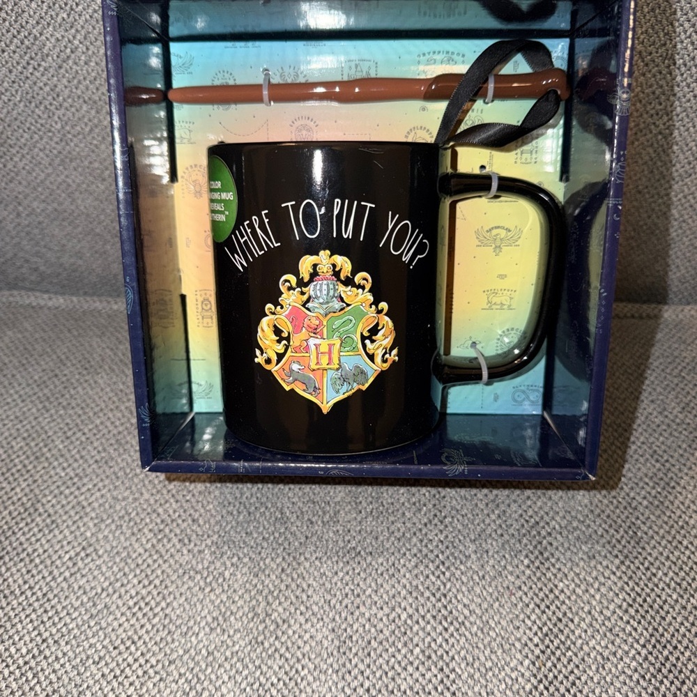 Rae Dunn Harry Potter Color Changing Mug + Wand Set Slytherin Where To Put You